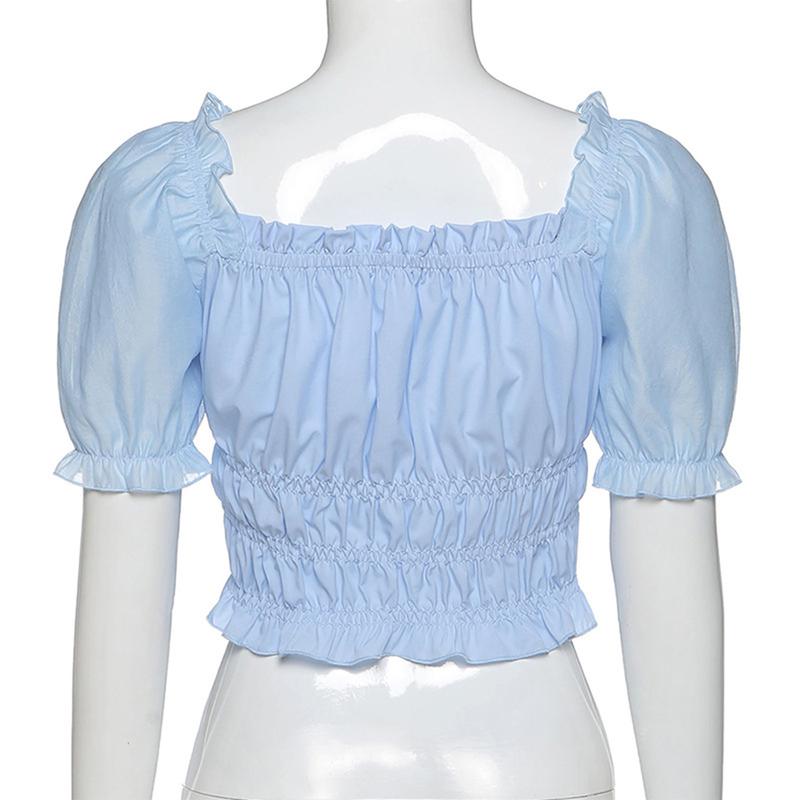 Áo Crop Top Mùa Hè, Dành Cho Nữ, Cổ Chữ V, Co Giãn, Tay Phồng Ngắn, Dây Rút, Thắt Nơ, Áo Cánh Buộc Dây, Mỏng Vừa Vặn, Áo Sơ Mi 1