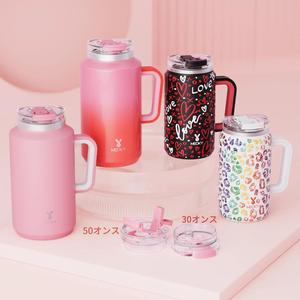 Meokyダブルマウスビッグベリーハンドルカップ、1カウントステンレススチールサーモスカップ、家庭用屋外旅行用防漏真空フラスコ