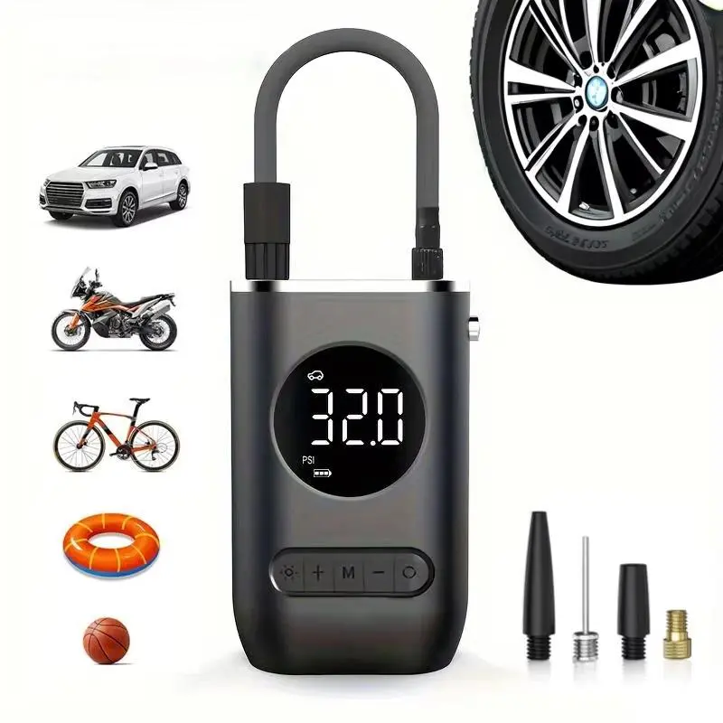Portable Car Air Compressor, 150PSI Car Air Pump with LED Light, Multifunctional Car Tire Inflator, Rechargeable Mini Inflation Pump for Ball, Bicycle, Motorcycle & Car Tire