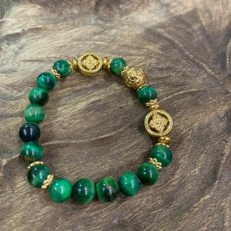 Vòng Tay Mix Charm Bánh Xe Pháp Luân Mạ Vàng 1