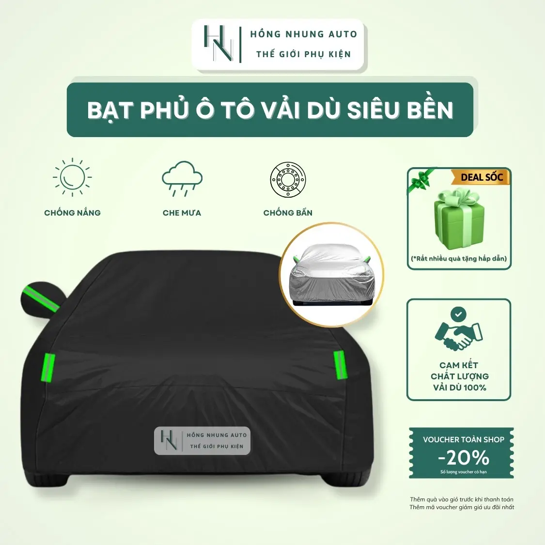 ￼Bạt phủ toàn xe vải dù 190T siêu bền chống xước, chống nắng, chống mưa cho ô tô