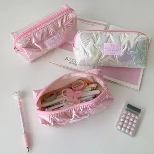 SHINSDAY Tempat Pensil Pouch Makeup Puffy Metalic Star Pastel Travel Bag Tas Kosmetik Organizer Kotak Pensil Y2K Aesthetic