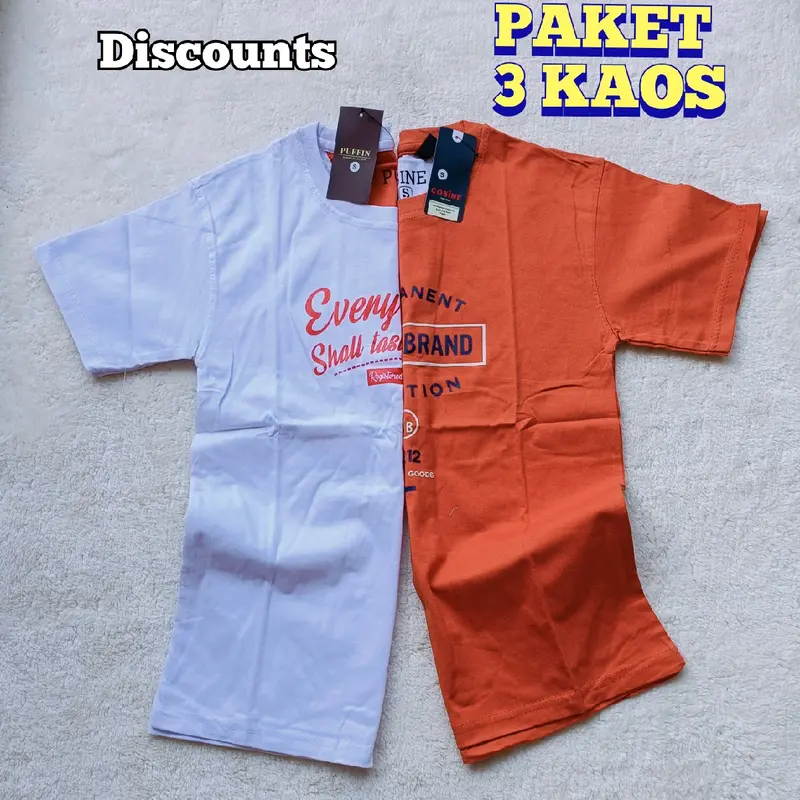 paket 3 kaos anak tanggung / kaos puffin & cosine / baju anak laki laki terbaru / bahan tebal motif fashion 3