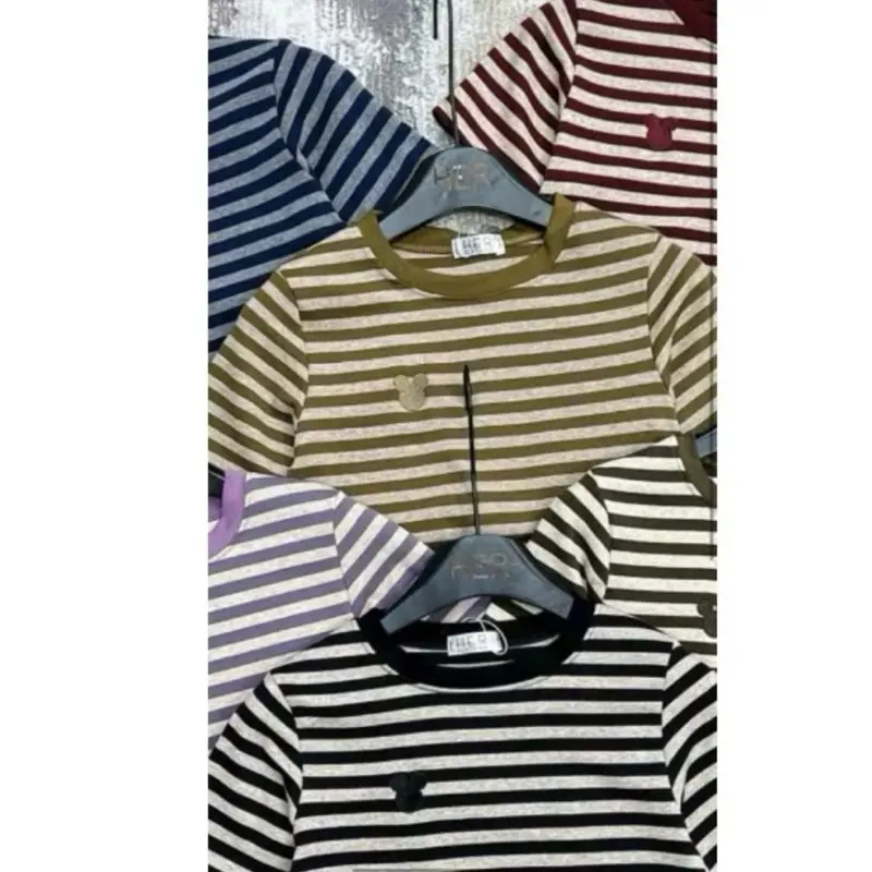 Áo phông kẻ baby tee Trơn chất cottong thêu ngực phom vừa