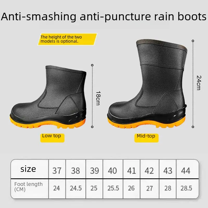 Ủng Đi Mưa, Bảo Hộ Lao Động, Cổ Thấp Ngắn Cho Nam, Dài 18Cm, Chống Va Đập, Chống Mài Mòn, Chống Axit Và Kiềm, Chống Đâm Thủng, Thích Hợp Cho Công Trường Xây Dựng, Ủng Đi Mưa An Toàn, Chống Trượt 3