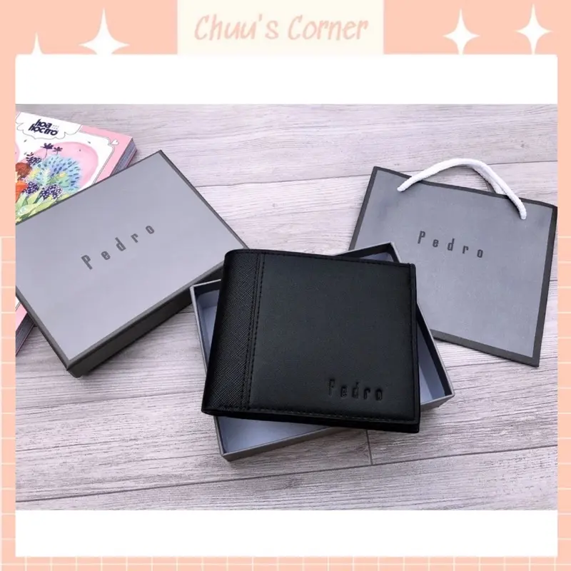 [Fullbox + Túi giấy] Ví nam gập ngang pedro nhiều ngăn cao cấp Nhung Wallet Da