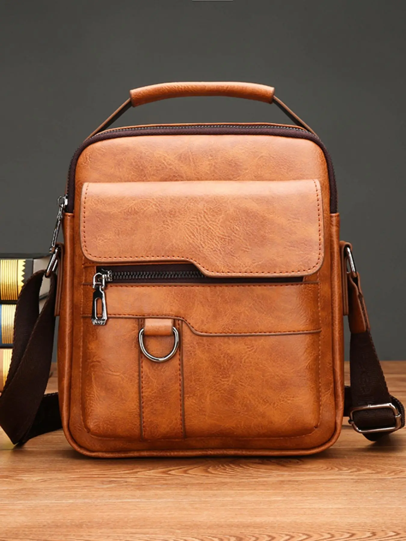Men's Casual Solid Color Crossbody Bag, Fashionable PU Leather Zipper Shoulder Bag for Work & Daily Used, Casual Trendy Versatile High-quality Daily Commuting Bag