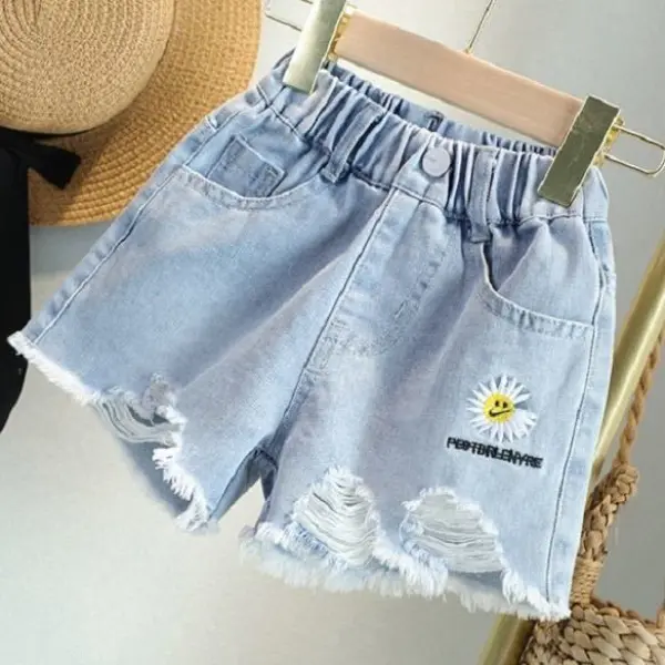 Quần Short Denim Mùa Hè, Phong Cách Hàn Quốc, Dành Cho Bé Gái, Thời Trang Mới, Có Thể Mặc Ngoài Trời, Quần Short Trẻ Em, Mỏng, Thích Hợp Cho Trẻ Em Trung Và Lớn, Quần Short Dễ Phối Đồ 0