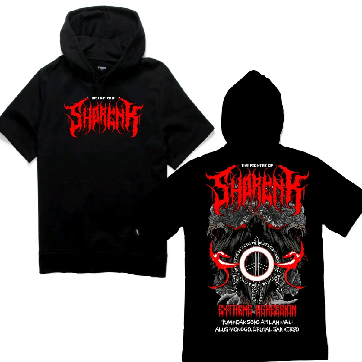 T-SHIRT HOODIE SHORENK Katun Hitam