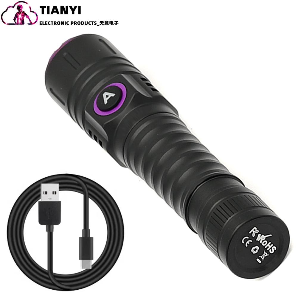 365nm Or 395nm UV Flashlight Zoom 5W Type C USB Rechargeable Black Light Money Detector Aluminum Alloy USB Charging Uv Torch_voghion.com