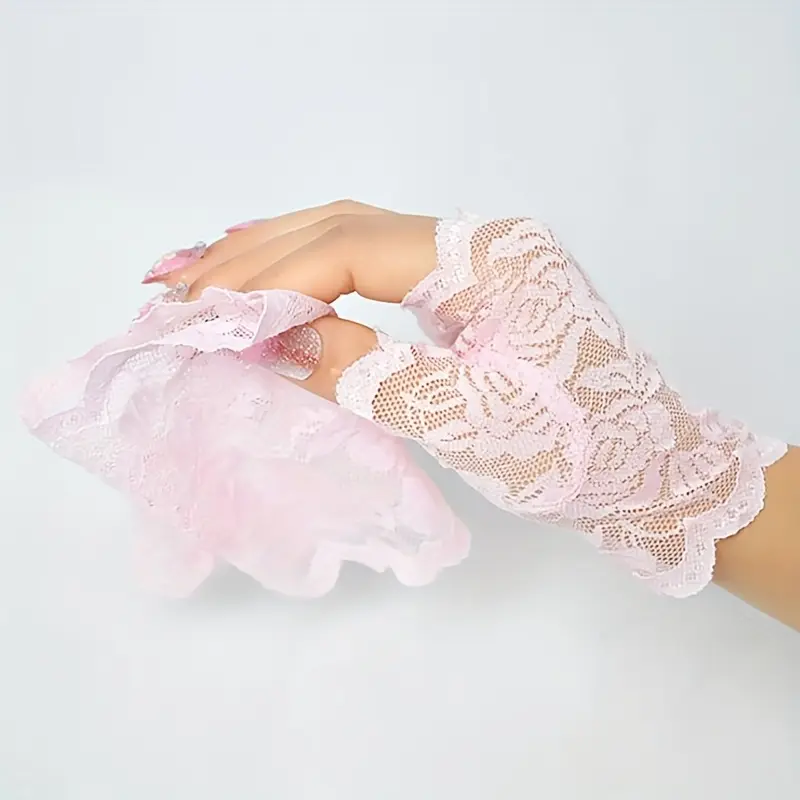 Women's Lace Wedding Gloves Half Finger Covering Short Dance Decorative Gloves 2