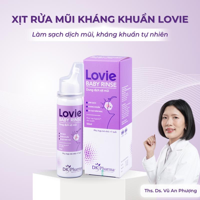 Xịt rửa mũi kháng khuẩn Lovie - Làm sạch dịch mũi, kháng khuẩn tự nhiên - Hỗ trợ làm giảm nghẹt mũi, phòng ngừa viêm mũi, sổ mũi và tái tạo niêm mạc mũi - xịt mũi cho bé xịt mũi xịt mũi