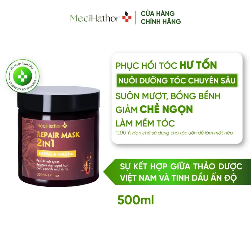 Kem Ủ Xả Nuôi Dưỡng Tóc Thảo Dược TInh Dầu Chính Hãng MECIHATHOR Repair Mask 2in1 Dưỡng Tóc Suôn Mượt Óng Ả 250ML 4