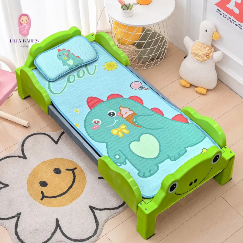 (TẶNG KÈM GỐI) Chiếu Điều Hoà Cao Su Non Tặng Kèm Gối Cho Bé In Hình 5D Baby Bear