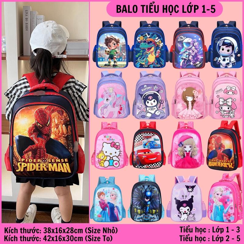 Balo cho bé tiểu học lớp 1-5,  cặp trẻ em đi học 6-10 tuổi bé trai, gái kuromi melody người nhện mỹ siêu nhân công chúa elsa BBG0724