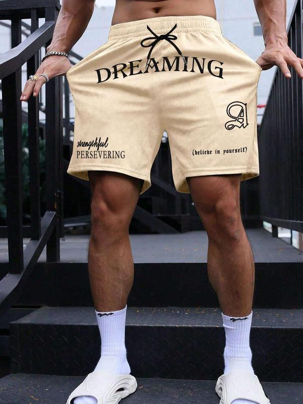 Men's Letter Print Pocket Drawstring Shorts, Regular Fit Casual Street Elastic Waist Straight Leg Shorts for Summer, Fashion Men's Bottoms for Daily Wear 2