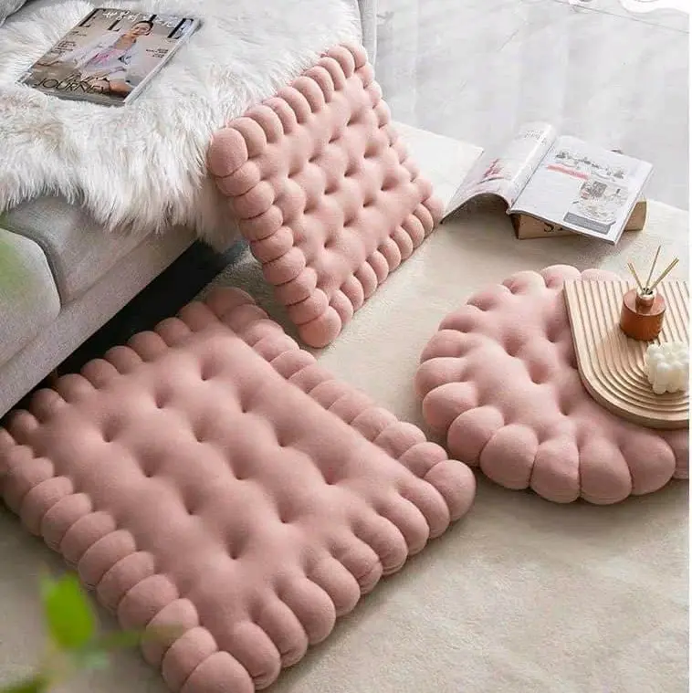 Đệm Ngồi Bệt Hình Bánh Quy Tấm Đệm Lót Ghế .mẫu mới Siêu Ngộ Nghĩnh Vải Nỉ nhung mềm mịn