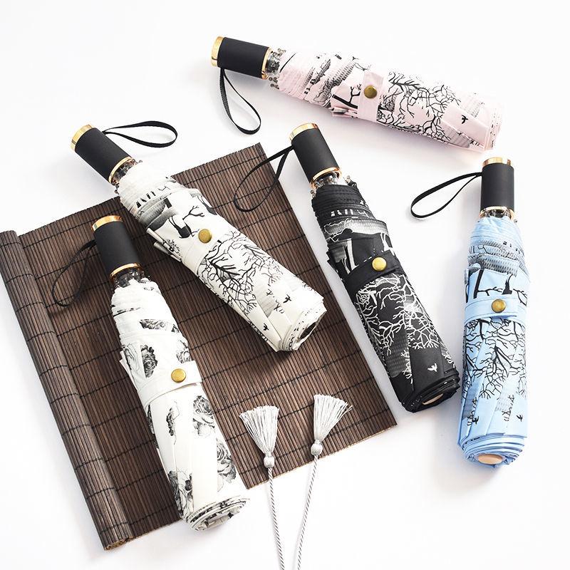 Product Introduction of Valley Elk Ink Painting Retro Style Umbrella Rain Dual-Use Folding Sun Protection Umbrella Sunscreen and Rain-Proof Automatic plus-Sized Double 5