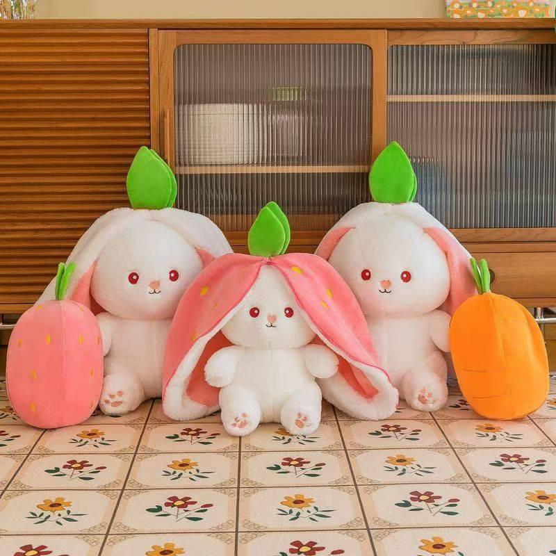 Đồ Chơi Nhồi Bông Thỏ Dâu Tây 25CM Đồ Chơi Nhồi Bông Thỏ 2 Trong 1 Thỏ Dễ Thương Có Tai Dài Búp Bê Nhồi Bông Động Vật Trái Cây Thích Hợp Làm Gối Ngủ Cho Trẻ Em Quà Tặng Cho Bạn Gái Quà Tặng Bất Ngờ Cho Bữa Tiệc Quà Tặng Giáng Sinh Cho Bé Gái