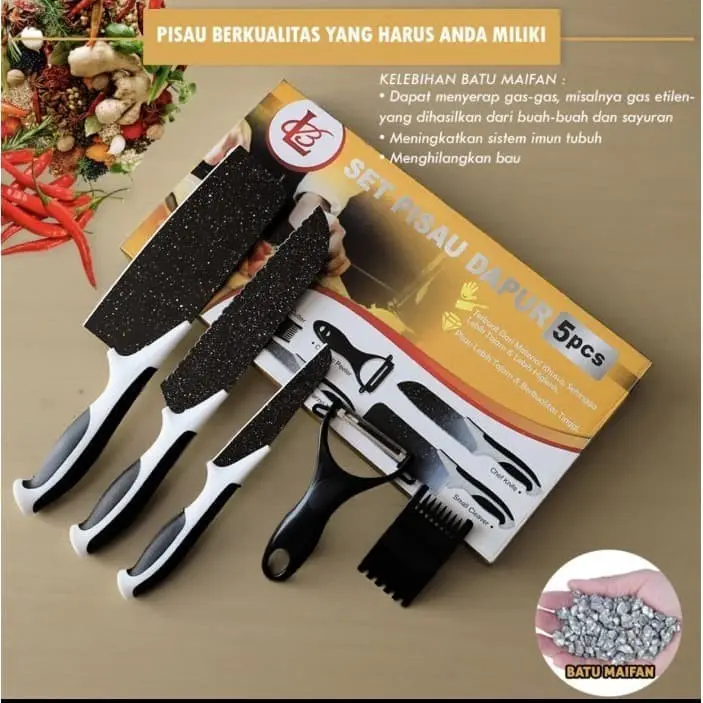 PISAU SET MURAH/KNIFE SET PISAU DAPUR SERBAGUNA MURAH 5 in 1 BLACK MARBLE 1