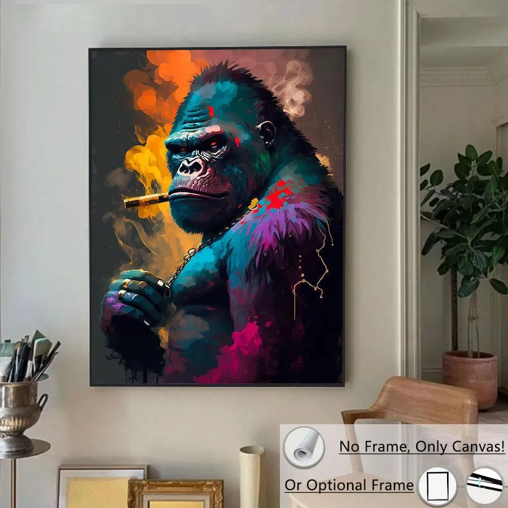 Gorilla Pattern Unframed Painting, 1 Count Modern Fashion Style Canvas Wall Art, Wall Decor for Home Living Room Bedroom Office School, Bedroom Wall Accessories, Decoration, Design, Artistic