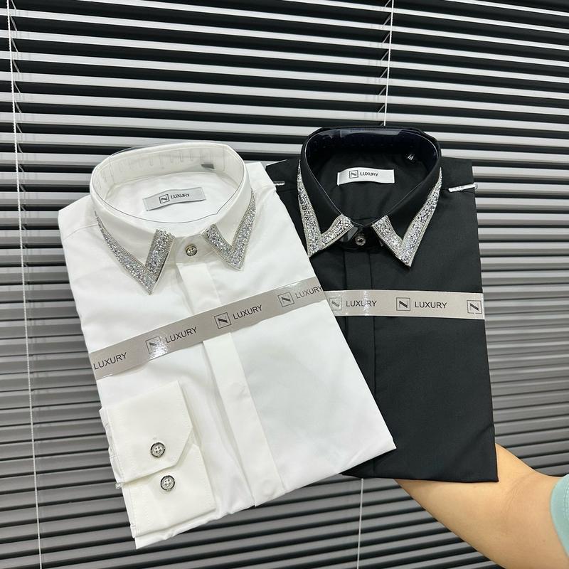 Áo Sơ Mi Trơn Phối Hoạ Tiết Cổ Đá Thiết Kế Nam Menswear
