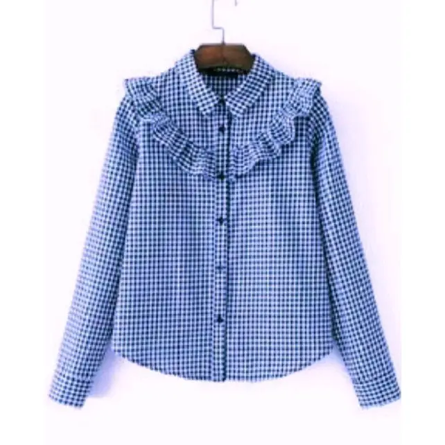 Atasan/blus/atasan kekinnian Atasan Wanita Baju Top Panjang Kancing 0