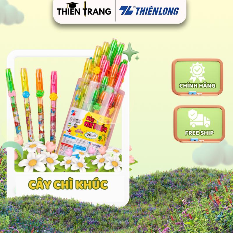  Lon 20 cây bút chì khúc Thiên Long chì nhọn màu đậm hoạ tiết dễ thương có gôm trên nắp an toàn sử dụng PC-09 