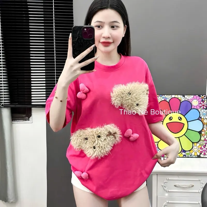 ÁO THUN NỮ UNISEX 2 GẤU XÙ DỄ THƯƠNG COTTON FORM RỘNG 5