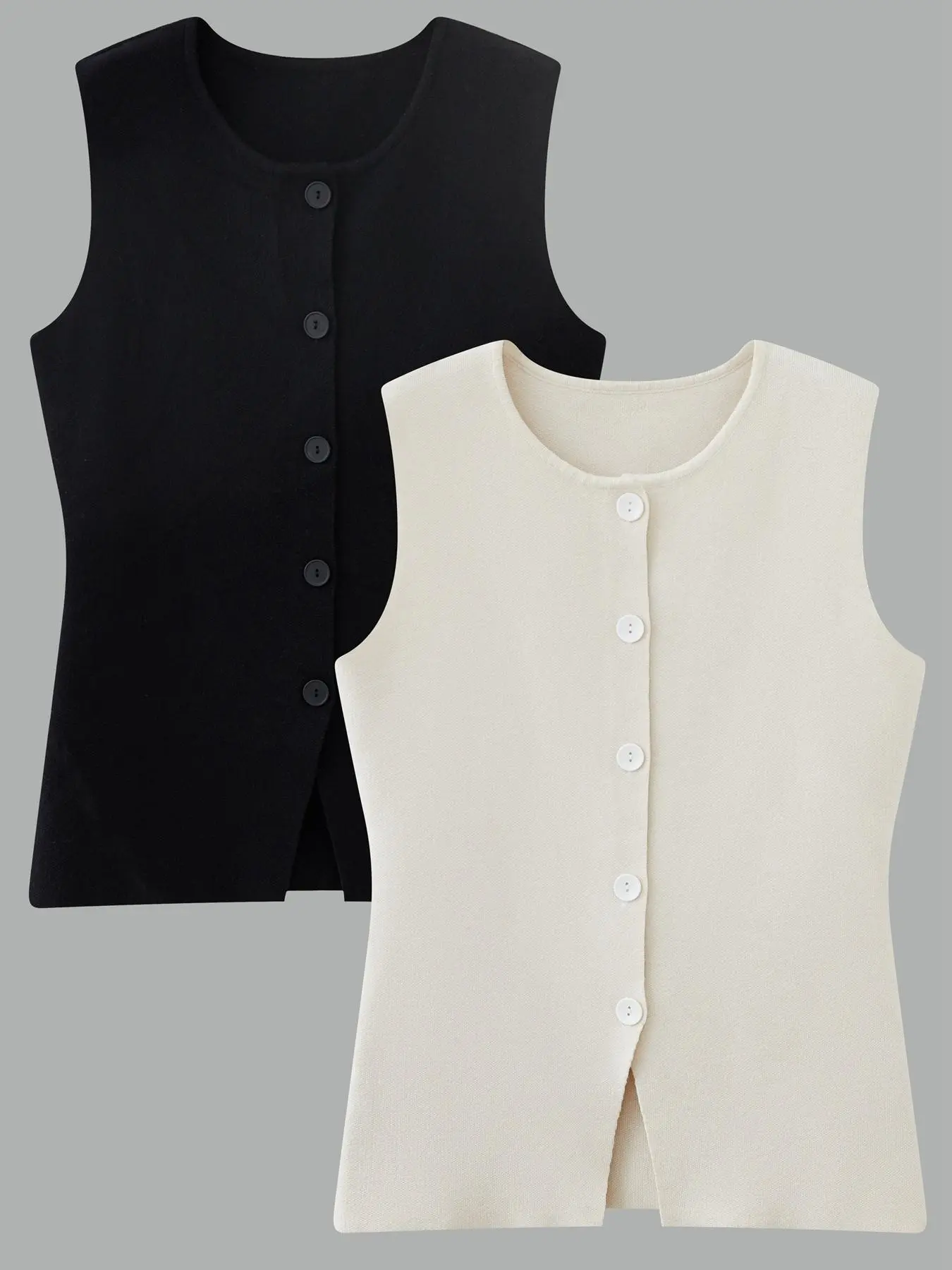 Women's Solid Button Front Sweater Vest, Casual Sleeveless Round Neck Knit Top for Spring & Fall, Ladies Clothes for Daily Wear