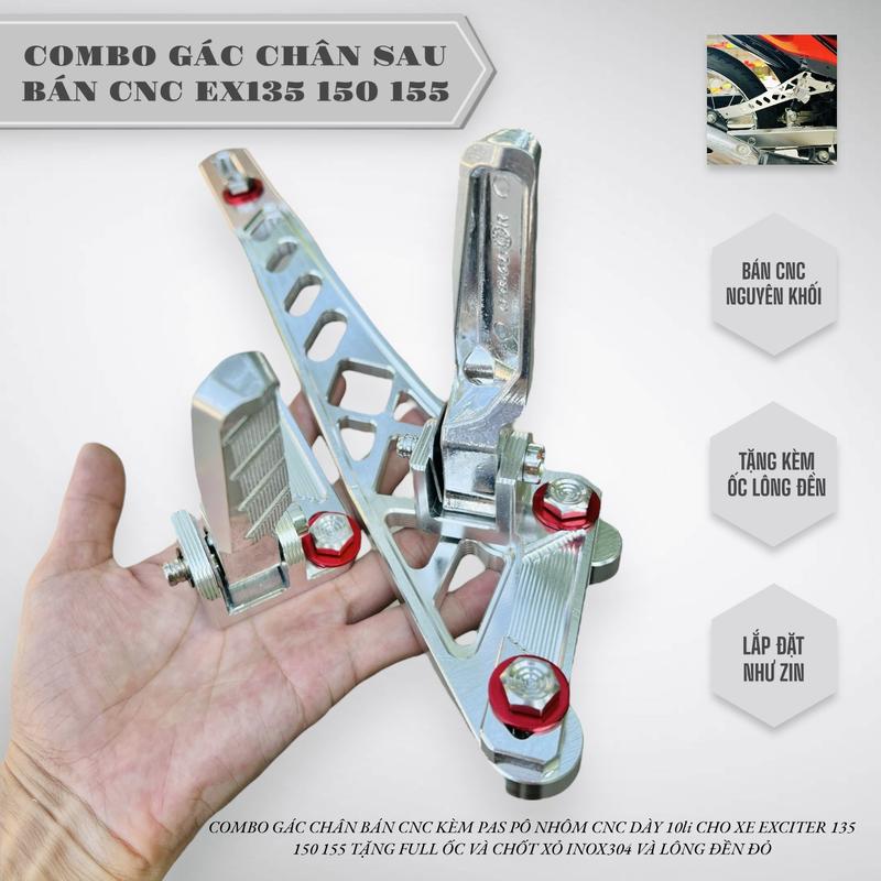 Combo gác chân sau Ex135/150/155 mẫu bán cnc kèm pas treo pô 10li cho kèm full ốc chốt xỏ thái và long đền Phụ Kiện Phụ Tùng
