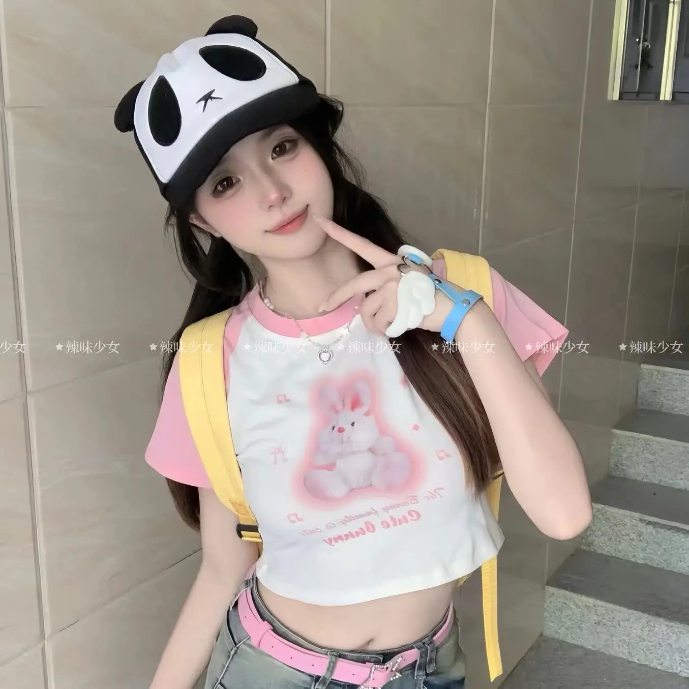 Mũ Bóng Chày, Thủ Công, Phong Cách Harajuku Y2g, Độc Đáo Văn Hóa Phụ, Thiết Kế Tai Gấu Trúc, Ba Chiều Cá Tính, Vành Lớn, Dễ Phối Đồ, Mũ Lưỡi Trai