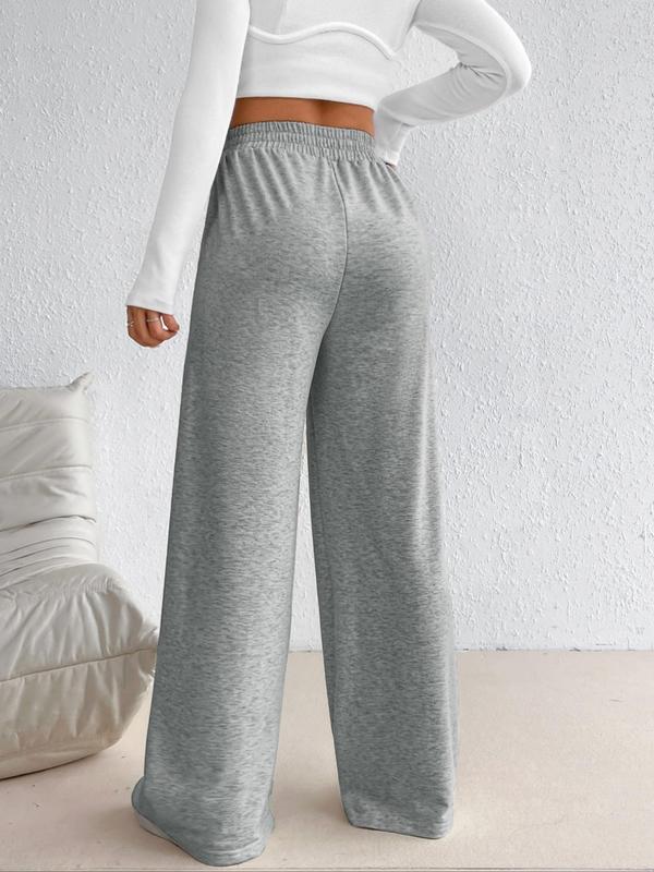 【Plus Size】 Solid Elastic Waist Straight Leg Pants, Casual Comfy High Waist Trousers for Daily Wear, Women's Bottoms for All Seasons 1