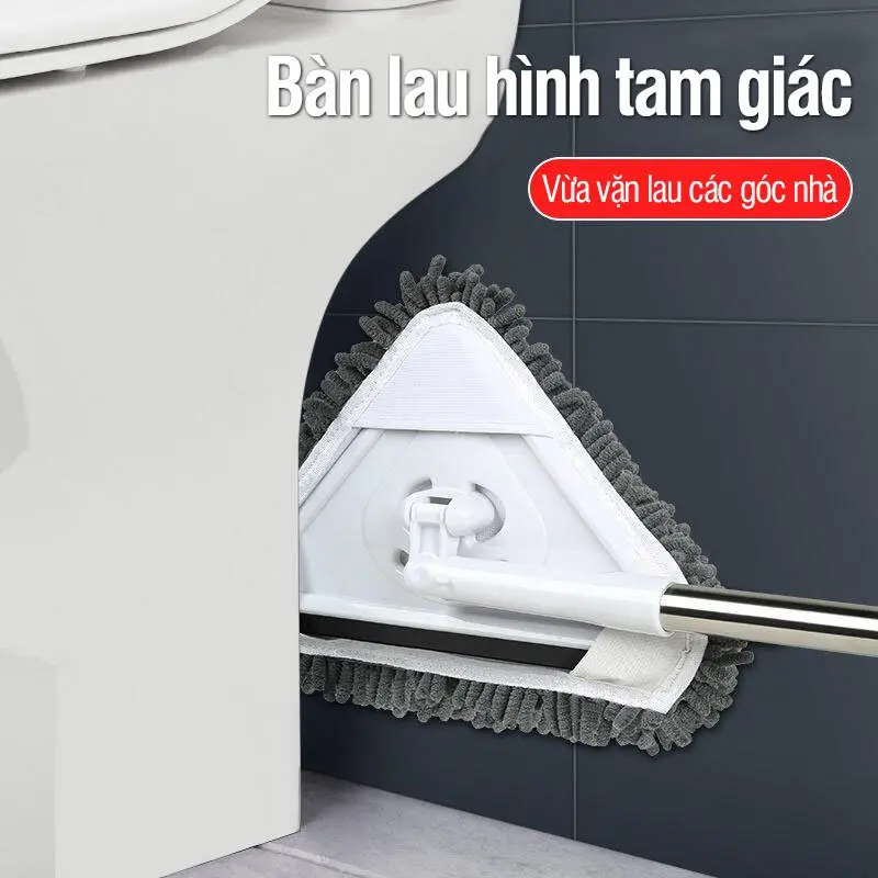 Cây lau trần nhà chổi lau tường, lau kính, lau nhà đa năng xoay 360 độ hình tam giác, cán dài thép không gỉ 6