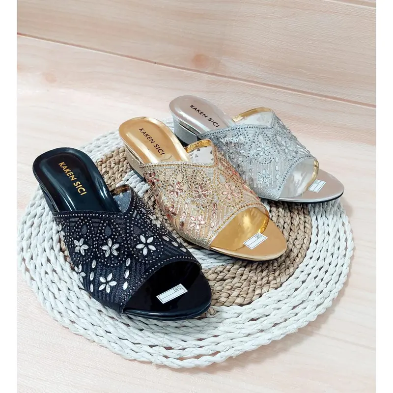 KAKEN SICI SANDAL PESTA WANITA SANDAL HAK TAHU MOTIF PAYET IMPORT HAK BUNGKUS 3 CM YD 012 0