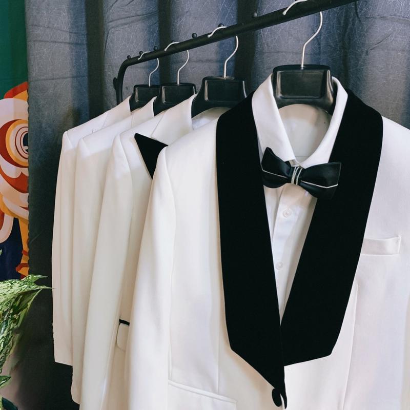 Bộ Vest Tuxedo Cao cấp 1 cúc màu trắng phối cổ nhung Nam Áo 2
