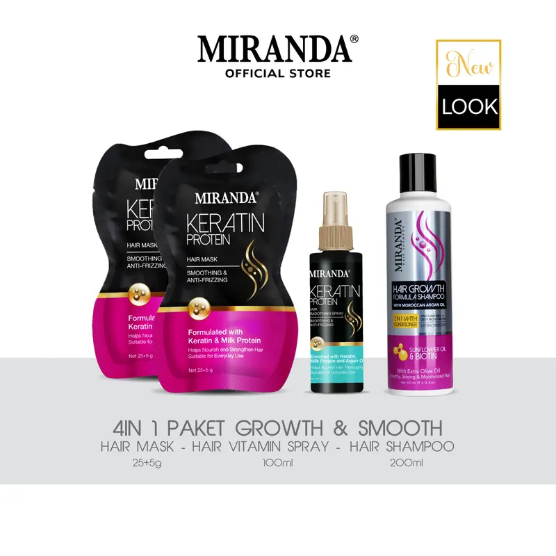[FYC] 4IN1 Miranda Paket Growth & Smooth 2IN1 with Conditioner / Miranda Paket Pemanjang Rambut / Miranda Paket Pelembut Rambut / Miranda Biotin Hair Growth / Miranda Keratin Smoothing Mask 0