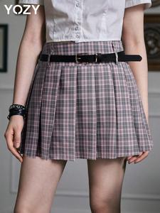 YOZY Women's Plaid Print Pleated Skirt, Y2K Fashion Casual Skirt for Daily Outdoor Wear, Ladies Bottoms for Summer