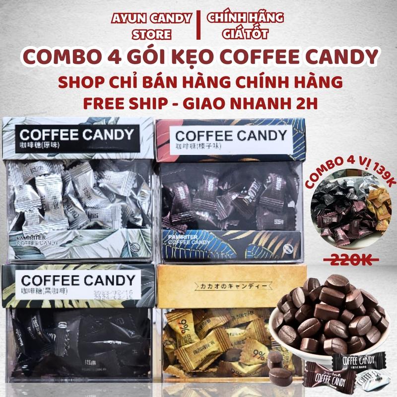 [SIÊU RẺ - DATE MỚI] COMBO 4 VỊ KẸO COFFEE CANDY ĐÀI LOAN KHÔNG HỘP VỊ CACAO, KHÔNG ĐƯỜNG, ÍT ĐƯỜNG, BẠC XỈU - KẸO ĂN VẶT - KẸO NGẬM THƠM MIỆNG Snack Thức Ăn