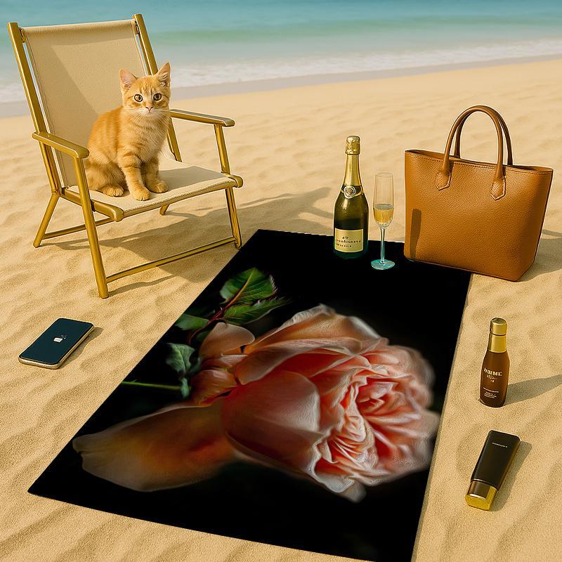 Floral Pattern Beach Towel, Quick Drying Beach Towel, Soft Absorbent Towel for Home Beach Vacation, Beach Accessories, Gift for Friend, Flower 2