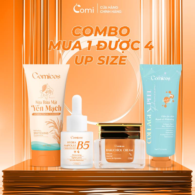   COMBO MUA 1 ĐƯỢC 4  Sữa Rửa Mặt Yến Mạch 100ml + Peel Collagen 4K 75ml + Kem Face Huyết Yến Bakuchiol 20g + Serum B5 HA 20ml Hỗ Trợ Dưỡng Da Mặt Toàn Diện 