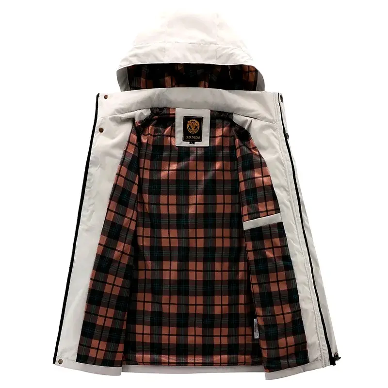 Jaket penahan angin bertudung pria, jaket fashion kasual luar ruangan lembut cangkang musim dingin hangat bulu tebal Nyaman 3