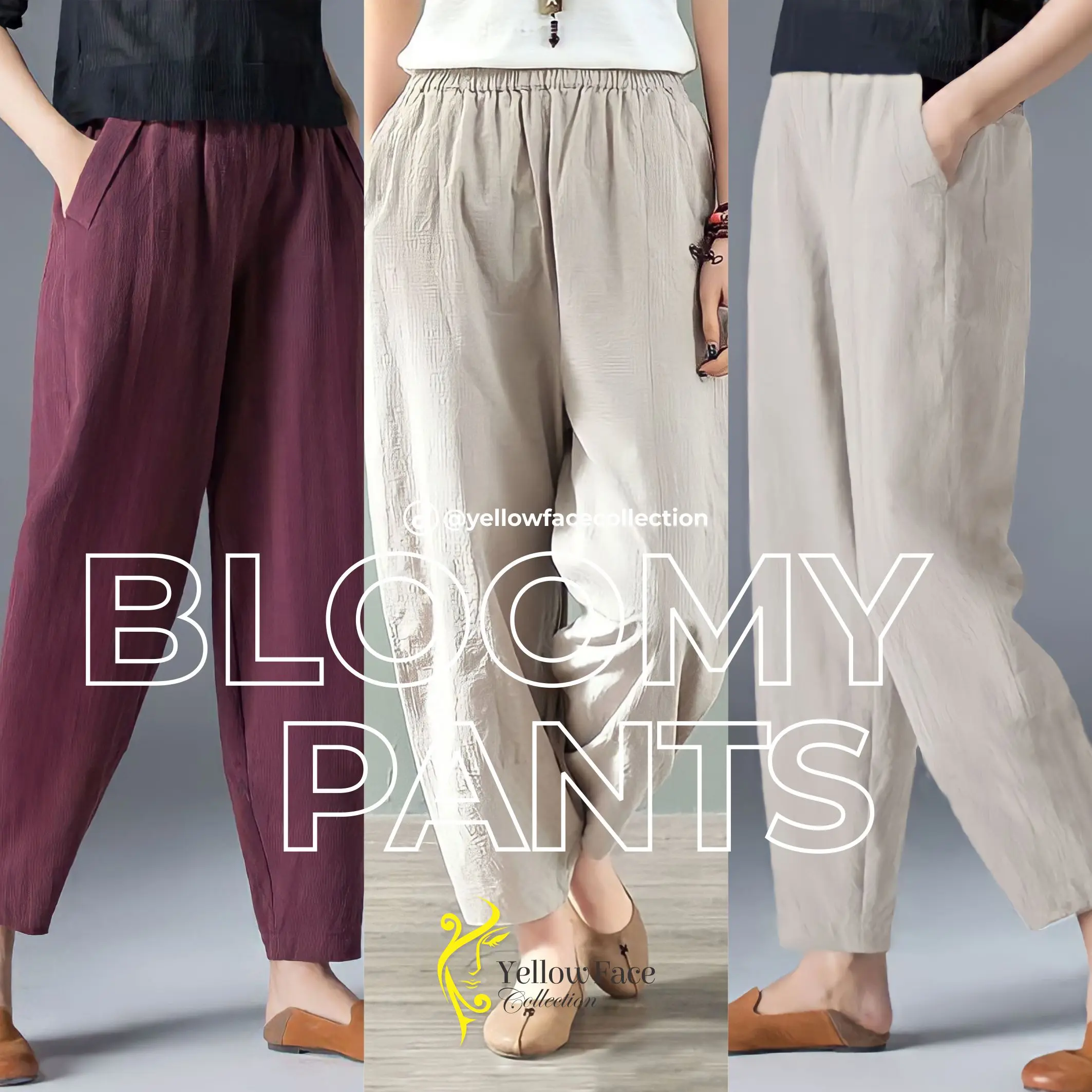 Kulot Highwaist Bloomy Bahan Linen Saku Kanan Kiri Size XL - XXL / Celana Wanita Jumbo / Celana Kulot Linen / Celana Kasual / Celana Wanita Pinggang Full Karet Panjang Dewasa Katun Bawahan Casual