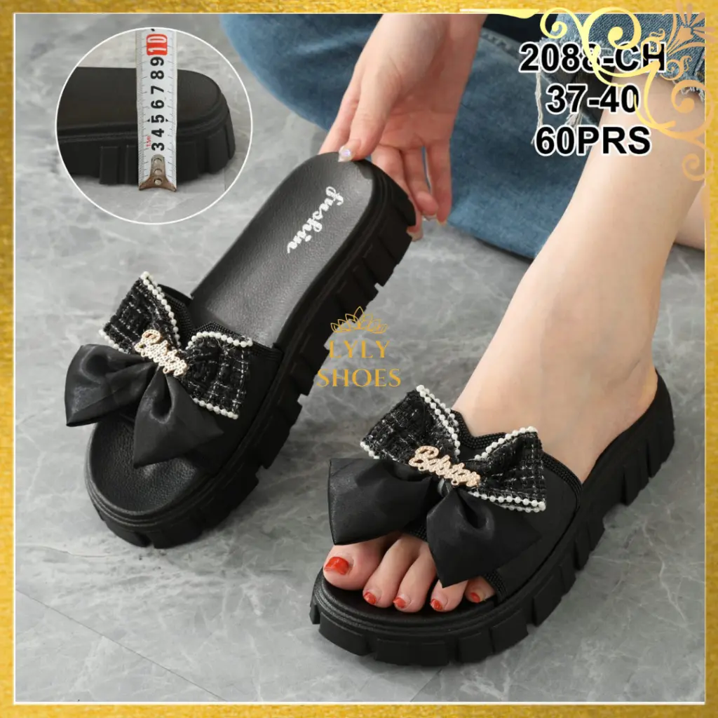Sandal Selop Karet Wanita Hak 5 CM Fushin Motif Pita Hak Sedang 2088 Jelly Open Toe Wedge Sendal