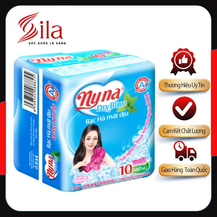  Băng Vệ Sinh Nyna Dryblue Lốc 8 Gói Màu Xanh - Bvs Có Cánh Ban Ngày Siêu Thấm Khô Thoáng .. Hương Bạc Hà Mát Dịu Nữ 
