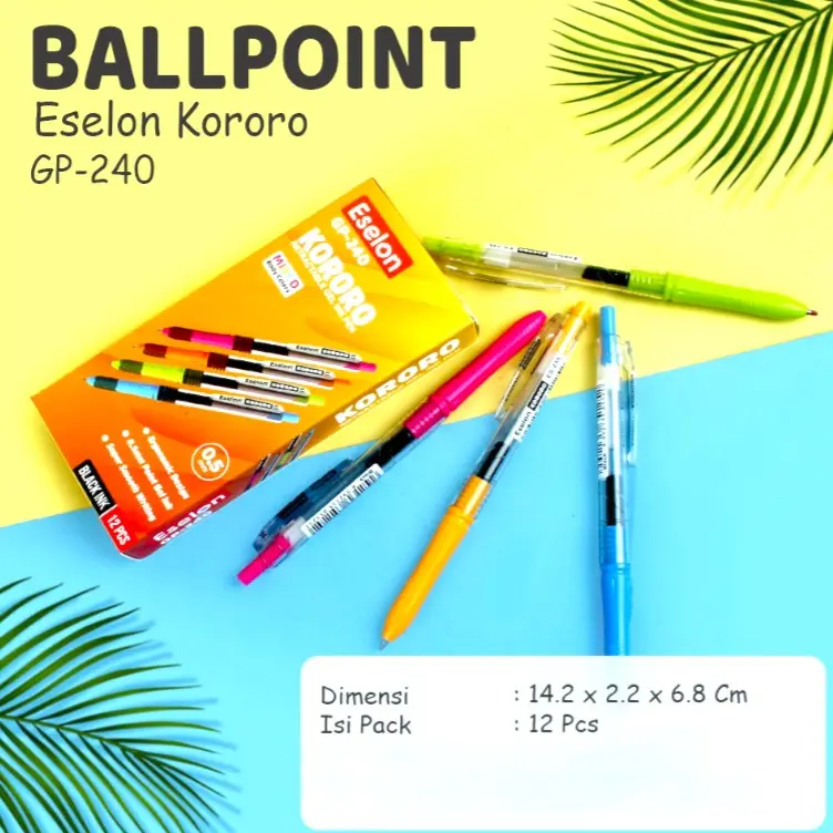( 12 PCS / 1 pack ) Bolpoint Eselon Kororo GP-240 Mirip Kokoro / Pen Kokoro / Pen Eselon Kororo Kantor Stationery dan dan 0