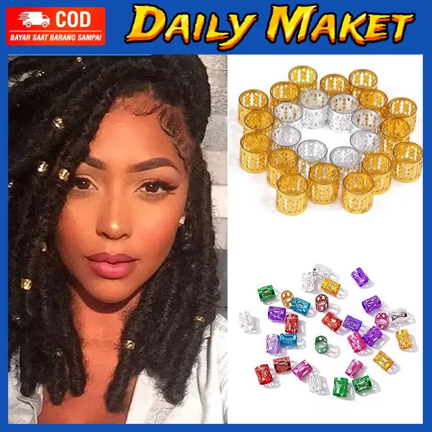 Cincin Klip Manik Adjustable Aksesoris Dekorasi Kepang Rambut Hair Braid Cuff 100 Pcs