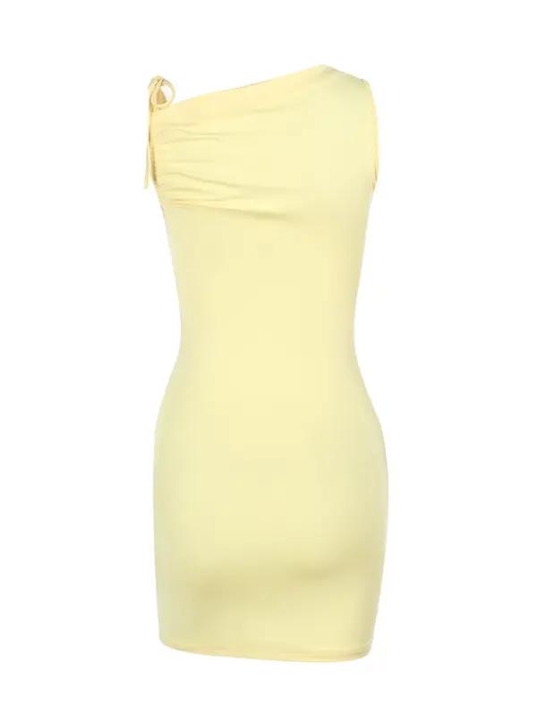 Women's Solid Color Asymmetrical Neck  Tank Dress, Fashion Casual  Short Dress for Daily Outdoor Wear, Women Dress for Summer 3