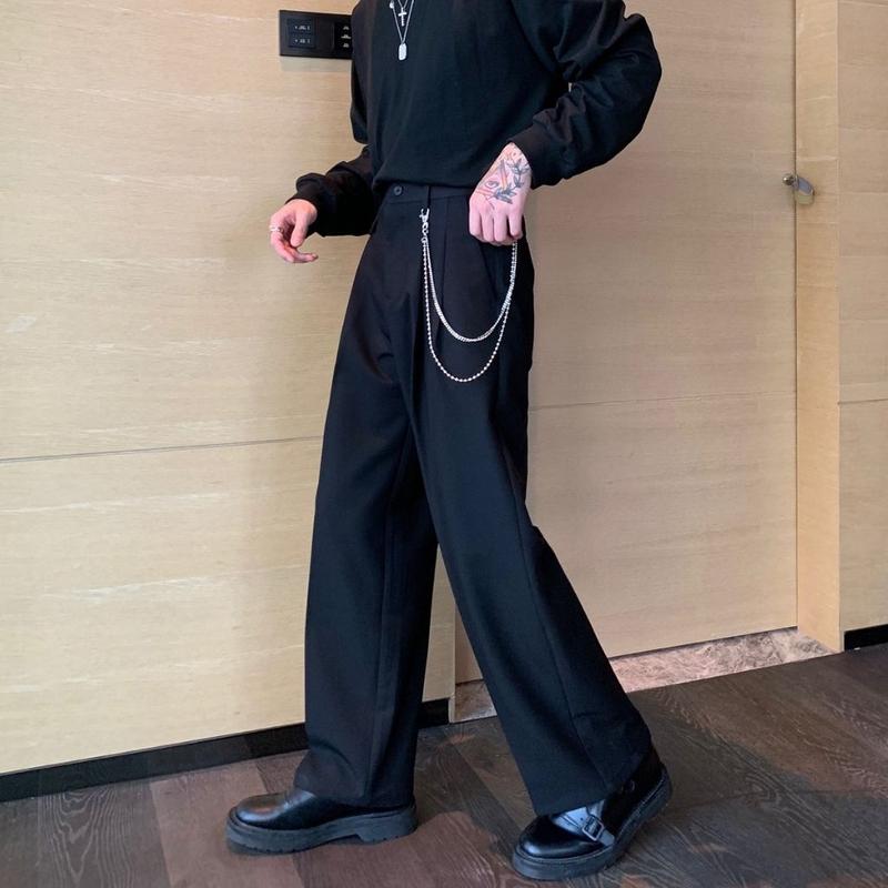 Quần âu ống suông CLARA Quần ống suông nam ống rộng vải cao cấp kèm dây xích phong cách Unisex Hàn Quốc Menswear Pants Nhung Kem