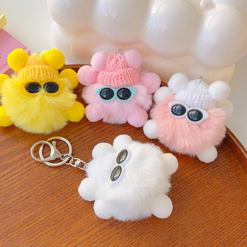 Product Introduction of Cartoon Rex Rabbit Pendant Keychain Korean Cute Plush Pompons Keyring Fashion Bag Key Pendant for Women Girl Deco Gift 19
